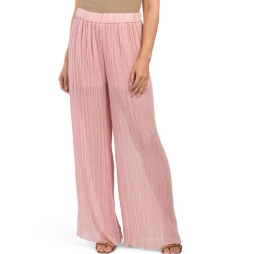 Zara NWT pink pleated plisse flowy summer elastic waistband pants - Picture 3 of 6